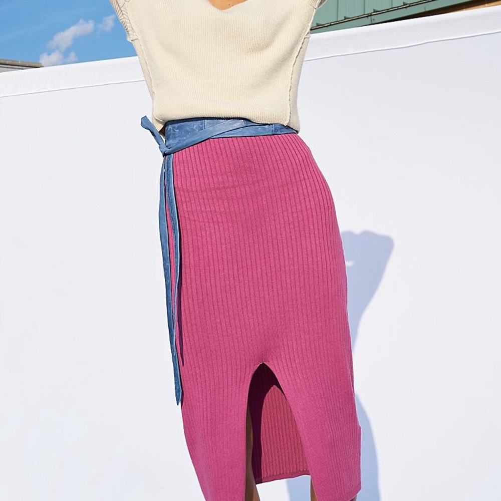Free People Pink Skyline Midi Skirt